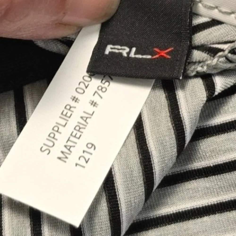 RLX Ralph Lauren Men's Size Large Performance Golf Polo Shirt Grey Black Striped